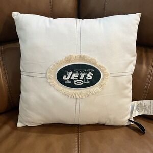 New York Jets NFL Throw Pillow White w/ Green Logo Fringe 17x17 NWT Please Read